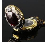 Vintage Gold Pocket Watch Men Evil Dragon New Golden Tone Case Big Red Crystal Retro Red Garnet Inset Luxury Necklace Clock Gift