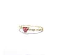 Vintage Gold Rings, The Promise Ring Heart with Red Lab Created Ruby 14K Yellow Gold Size P 1/2