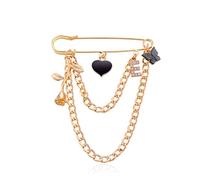 Vintage Gold Star Daisy Rose Flower Heart Chain Brooch Pin Tassel - Punk Star Collar Brooch Sweater Shawl Clips - Birthday Party Costume Jewelry (Gold2)