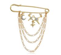 Vintage Gold Star Daisy Rose Flower Heart Chain Brooch Pin Tassel - Punk Star Collar Brooch Sweater Shawl Clips - Birthday Party Costume Jewelry (Gold)