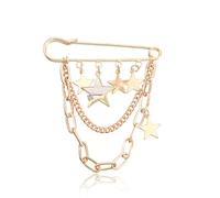 Vintage Gold Star Daisy Rose Flower Heart Chain Brooch Pin Tassel - Punk Star Collar Brooch Sweater Shawl Clips - Birthday Party Costume Jewelry (Gold3)