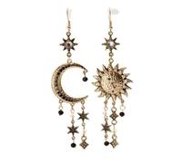 Vintage Gold Sun Moon Star Dangle Earrings for Women, Sparkling Crystal Beaded Tassel Earrings, Boho Celestial Jewelry for Party & Festival