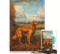 Vintage Golden Retriever Jigsaw Puzzle 1000 Pieces Mental Focus Game Precision Cut Smooth Edges Absorbing Activity for Quiet Nights (50x75cm)