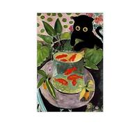 Vintage Goldfish And Cute Cat Posters Funny Kitten Catching Red Fish Canvas Wall Art Rustic Style Potted Flowers Prints Painting For Farmhouse Home Bedroom Dorm Wall Decor