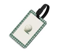 Vintage Golf Ball Sketch Simple Green Plaid Luggage Tag Travel Bag Suitcase Baggage Name Tags
