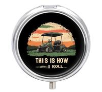 Vintage Golf Cart This is How I Roll Round Pill Box Organiser 3 Compartment Medicine Case