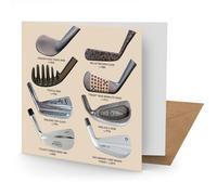 Vintage Golf Clubs Greetings Card for Him, Blank Card, 15 x 15 cms