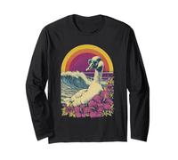 Vintage Goose with Hibiscus Flowers Floral Summer Sunset 90s Long Sleeve T-Shirt
