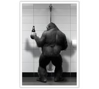 Vintage Gorilla Wine Toilet Paper Posters Black And White Canvas Wall Art Funny Humor Animal Using Toilet Aesthetic Prints Painting For Home Bedroom Dorm Wall Decor 12x16in Unframed