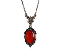 Vintage Goth Red/Black Crystal Cameo Pendant Chain Necklace Women Fashion Jewelry Vintage Charm Accessories Oval Stone Necklace Silver