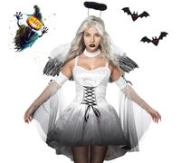 Vintage Gothic Angel Halloween Costume with Soft White Adjustable