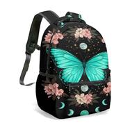 Vintage Gothic Butterfly Backpack, Black White Rose Lace 41cm Bookbag, Elegant Victorian Style All Over Print Daypack (05)