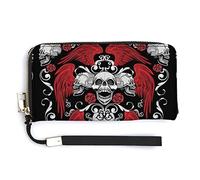 Vintage Gothic Coat of Red Arms Rose Wings Skulls Bones Long Clutch Wallet, Long Handbag with Removable Wristlet Strap, PU Leather Zip Purse, Credit Pass Case Card-Holder for Men Women