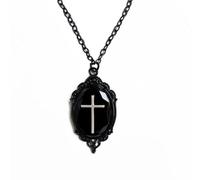 Vintage Gothic Cross Cameo Choker Necklace for Women Men Punk Victorian Antique Black Glass Pendant Necklace Mysterious Witch Jewelry Unisex Religious Faith Goth Accessories for Halloween Cosplay