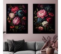 Vintage Gothic Floral Wall Art Moody Botanical Prints Dark Flower Posters Dark Academia Botanical Wall Art Antique Floral Painting Gothic Botanical Print Vintage Peony Painting 16x24inchx2 No Frame