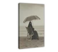 Vintage Gothic Ghost Lying on Deckchair Beach Art Canvas Poster Bedroom Decor Landscape Office Room Decor Gift 12" L X 18" W
