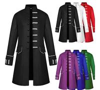 Vintage Gothic Jacket for Men Steampunk Coat Medieval Tuxedo Single-Breasted Tailcoat Victorian Uniform Stand Collar Jacket Steam Punk Frock Coat Pirate Costume Halloween Cosplay Fancy Dress