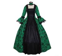 Vintage Gothic Long Dress for Women With Lace Overlay and Design Language Drawn From Medieval Ritual Wear and Victorian Court Ceremonial Dress (L Green)