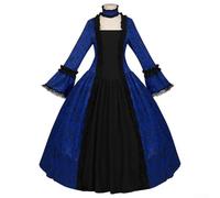 Vintage Gothic Long Dress for Women With Lace Overlay and Design Language Drawn From Medieval Ritual Wear and Victorian Court Ceremonial Dress (S Blue)