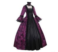 Vintage Gothic Long Dress for Women With Lace Overlay and Design Language Drawn From Medieval Ritual Wear and Victorian Court Ceremonial Dress (L Purple)