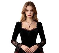 Vintage Gothic Pendant Necklace for Women, Retro Oval Gem Stone Necklace, Halloween Cosplay Costume Accessory, Antique Silver-Tone Chain Necklace for Party Fancy Dress