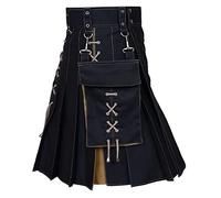 Vintage Gothic Punk Rock Men's Medieval Warrior Kilt Fashion Leather Patchwork Pocket Knight Rock Costume Scottish Skirt Carnival Traditional Kilt, brown, XXL