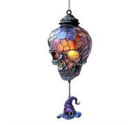 Vintage Gothic Skull Suncatcher Stained Glass 2D Window Hanging Decoration - Spooky Skull Ornament for Home Wall Garden Halloween Horror Decor and Gothic Gifts (Wizard's Hat)