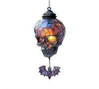 Vintage Gothic Skull Suncatcher Stained Glass 2D Window Hanging Decoration - Spooky Skull Ornament for Home Wall Garden Halloween Horror Decor and Gothic Gifts (Bat)
