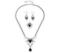 Vintage Gothic Spider Necklace Earring Ring Jewelry Set for Women Halloween Festival Party Crystal Spider Pendant Necklaces Punk Style Open Adjustable Rings Cool Animal Dangle Earrings Fashion Jewelry