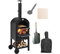 Vintage Gourmet® Outdoor Pizza Oven Set Includes Pizza Oven,Stone,Rain Cover, Pizza Peel & Cutter Garden Outside Barbecues Smoker Charcoal Fired Bread Meat Grill Gourmet Maker Pizza Enthusiast Gift