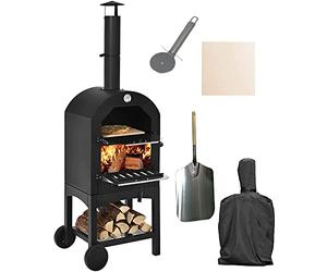 Vintage Gourmet® Outdoor Pizza Oven Set Includes Pizza Oven,Stone,Rain Cover, Pizza Peel & Cutter Garden Outside Barbecues Smoker Charcoal Fired Bread Meat Grill Gourmet Maker Pizza Enthusiast Gift
