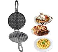 Vintage Gourmet® Pre-Seasoned Cast Iron Round Waffle Maker 17cm Dia | Authentic, Traditional 2 Part, Oven Safe, Like Panini Press Mini Grill & Toaster Oven