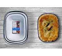 Vintage Gourmet Premium White Enamelware with Blue Rim Set of 3 Oblong Pie Dish 20, 22, 24cm Steel Material