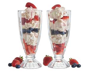 Vintage Gourmet (TM) Tall American Retro Style Soda Fountain Ice Cream Knickerbocker Glory Dessert Sundae Milkshake Glasses 340 millilitres, Set of 6
