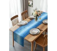 Vintage Gradient Blue Texture Table Runner 90 Inches Long, Retro Abstract Art Washable Table Runners Heat-Insulation Kitchen Dining Table Decorations for Home Party Decor 13x90in