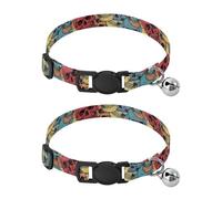 Vintage Gradient Skull Black Comfortable Cat Collar, 2 Pack Dog Collar with Bell