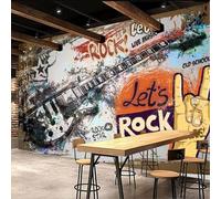 Vintage Graffiti Guitar Rock Music Bar 3D Wallpaper Silky Texture Home Study Office Grey Dining Room Sofa Bedroom Living Room TV Backdrop-430cm×300cm
