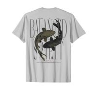 Vintage Graffiti Nishikigoi Fish Backprint Koi Carp T-Shirt, Men, Silver Grey, Medium