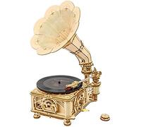 Vintage Gramophone DIY Wooden Model, Hand-Cranked Mechanical Music Box Kit for Adults, Intricate Display Piece & Unique Retro Gift Idea