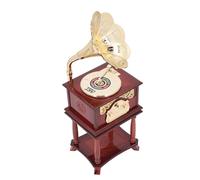 Vintage Gramophone Music Box Wind Up Clockwork Mechanism Music Box for Desk Decorations, Handcrafted for Bedroom, Store (Brown Gramophone with Base)