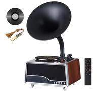Vintage Gramophone Record Player with Bluetooth, Vinyl Record Player, USB/FM/AUX, Remote Control, Nostalgic Phonograph Design