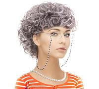 Vintage Granny Costume Set with Classic Wig, Eyeglasses and Pearl Accessories, 5-Piece Complete Kit for Themed Parties and Role Play.