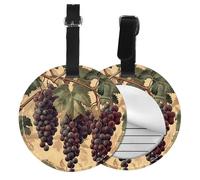 Vintage Grape Round Luggage Tag 4PCS Rustic Fruit PU Leather Travel Bag Tag ID Labels Name Card Holder wtih Buckle for Luggage Suitcase Backpacks
