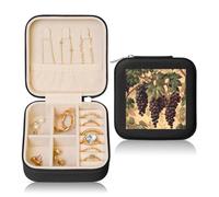 Vintage Grape Small Jewellery Box Rustic Fruit PU Leather Travel Jewellery Organizer for Women Girls Storage Case for Rings Earrings Necklaces Bracelets