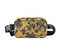 Vintage Grape Vines Leaves Mustard Yellow Background Stylish Waist Bag Fanny Pack for Men Women Waterproof Belt Bag Travel Wallet with Adjustable Strap for Travel Gym Work
