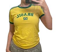 Vintage Graphic Baby Tees for Women Brazil Shirt Y2k Crop Tops Soccer Jersey 2000s Going Out Tops (Light Yellow, S)