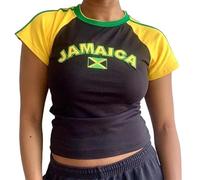 Vintage Graphic Baby Tees for Women Brazil Shirt Y2k Tops Mexico Crop Top Jersey 2000s Summer Going Out Tops, Jamaica-black, M