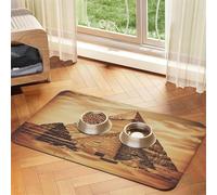 Vintage Great Egyptian Pyramid Pet Feeding Mat Absorbent Pu Leather Dog Cat Food Mats Contain Spills Protects Floors, Anti-Slip Rubber Backing Dog Bowl Mats Easy Clean Pet Placemats 30x45cm