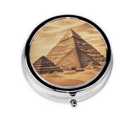Vintage Great Egyptian Pyramid Pill Box Metal Round Small Pill Case Cute 3 Compartment Pill Organizer Portable Travel Pillbox Mini Pill Container Holder for Daily Medicine Supplement Vitamin