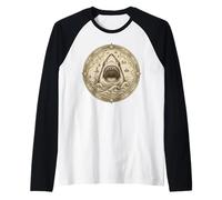 Vintage Great White Shark Compass Ocean Map Raglan Baseball Tee